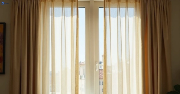 Dull dusty drapes in new-beith before professional cleaning